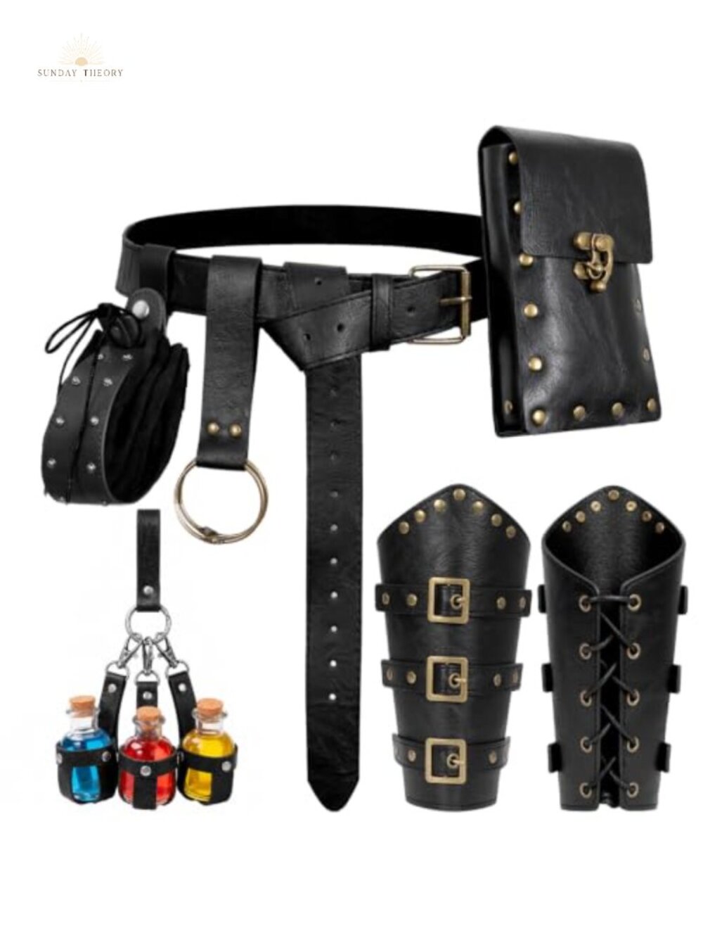 Faux Leather Renaissance Belt Pouch Set Medieval LARP Costume Accessories